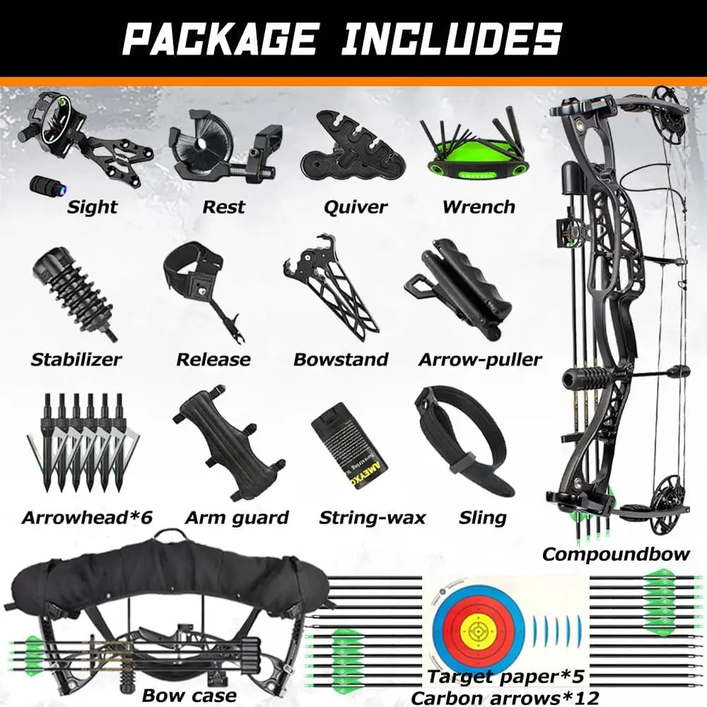 Archery Compound Bow Set, Draw Length 18"-30", Draw Weight 0-70 LBS, Hunting Bow with All Accessories Bow and Arrow for Archery
