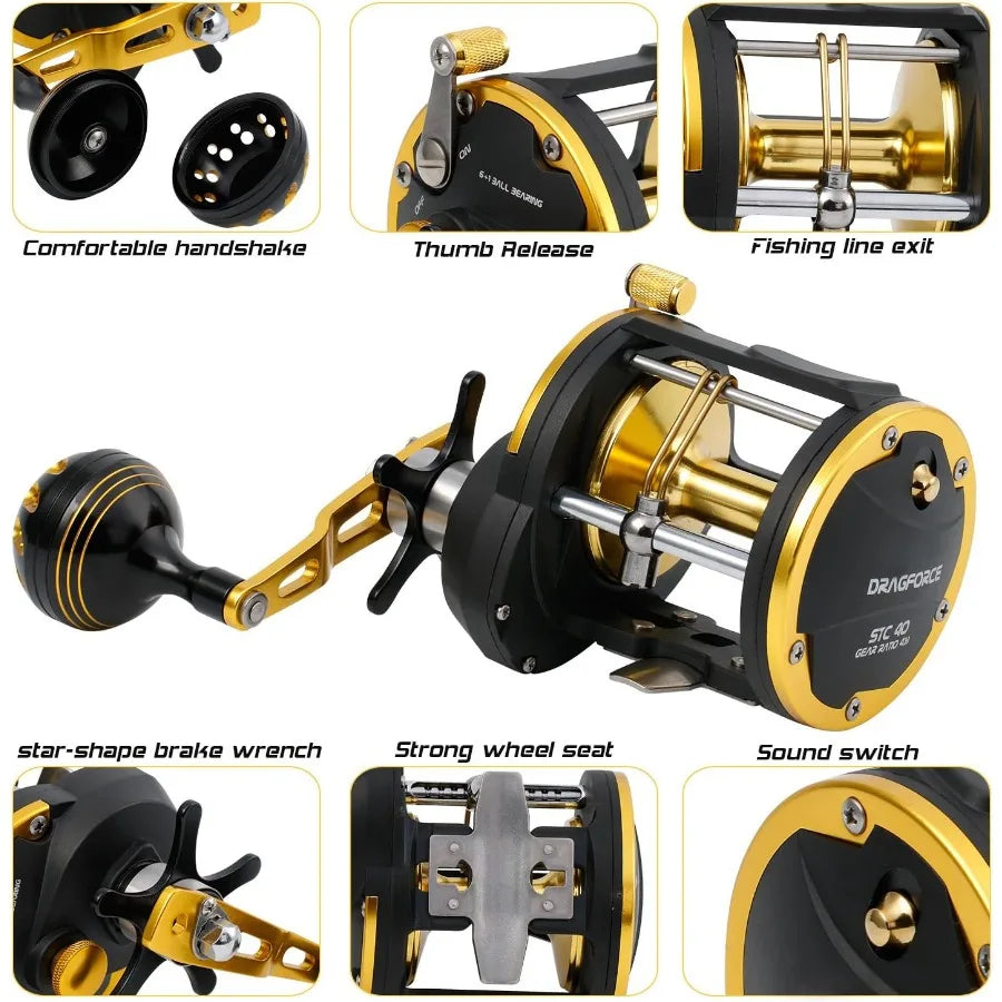 Trolling Reel Saltwater Level Wind Reels Drag Reels Boat Fishing Ocean Fishing for Sea Bass Grouper Salmon