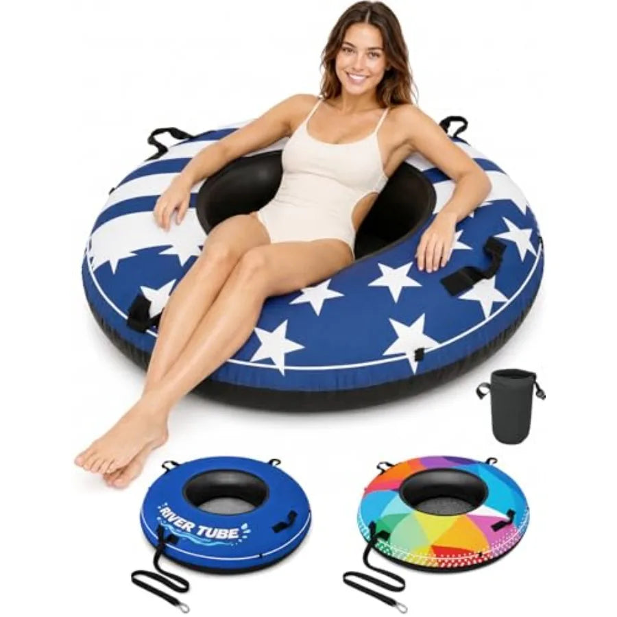 River Tube for adults lake pool floating, heavy duty rubber with commercial grade inner tube, premium canvas cover, removable c