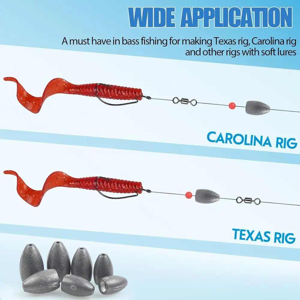 Bass Fishing Sinkers: Bullet, Flipping, Punching & Carolina Rig Weights - Freshwater & Saltwater Use 1/8, 3/16, 1/4, 3/8 oz