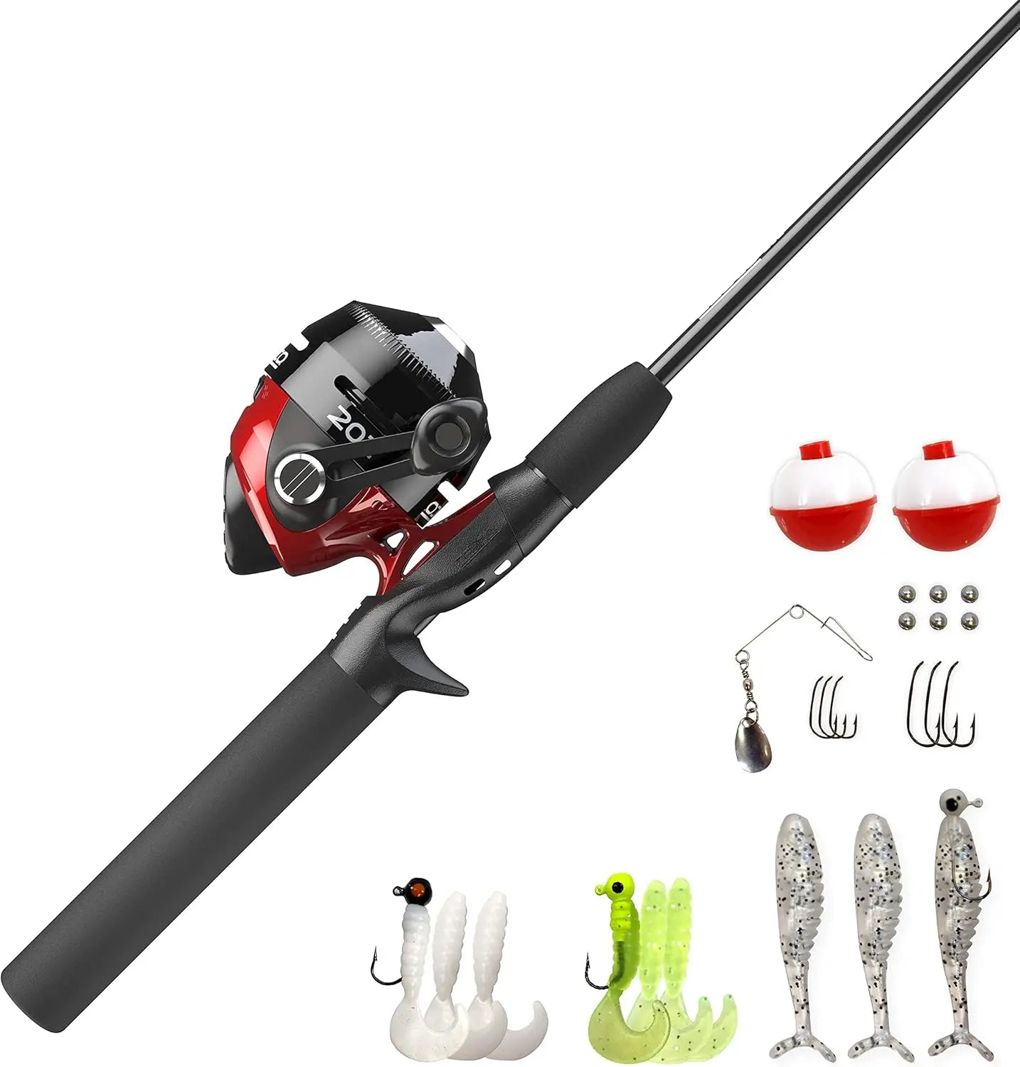 Easy-to-Use Spincast Fishing Rod and Reel Combo, Pre-Spooled with 10-Pound Line, Includes 27-Piece Tackle Kit