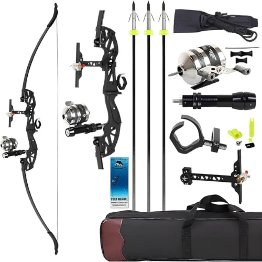 53 Takedown Recurve Bowfishing Combo Kit 30/40 LBS Right Hand Only with Fishing Reel Solid Arrows Complete Outdoor Fish Hunting