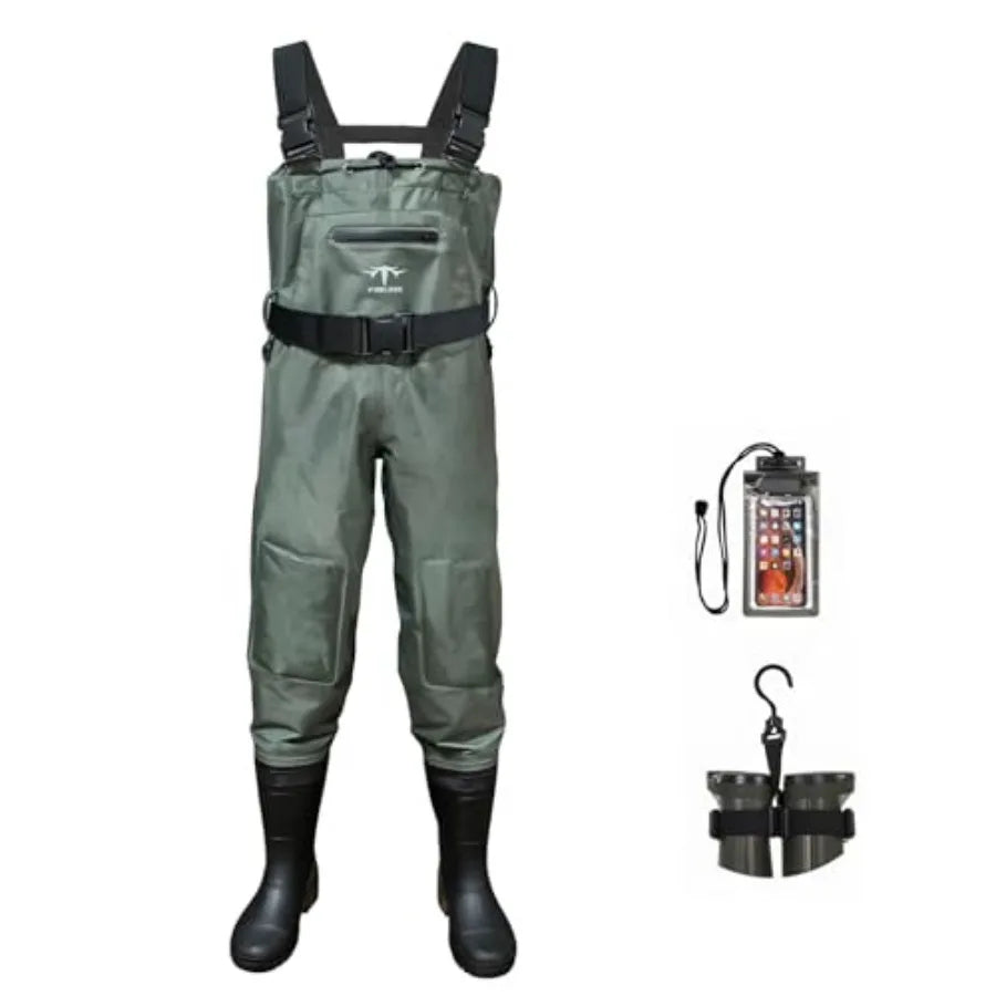 Chest Waders, 2-Ply Nylon/PVC Waterproof Fishing Hunting Waders, Fishing Waders for Men and Women with Boots
