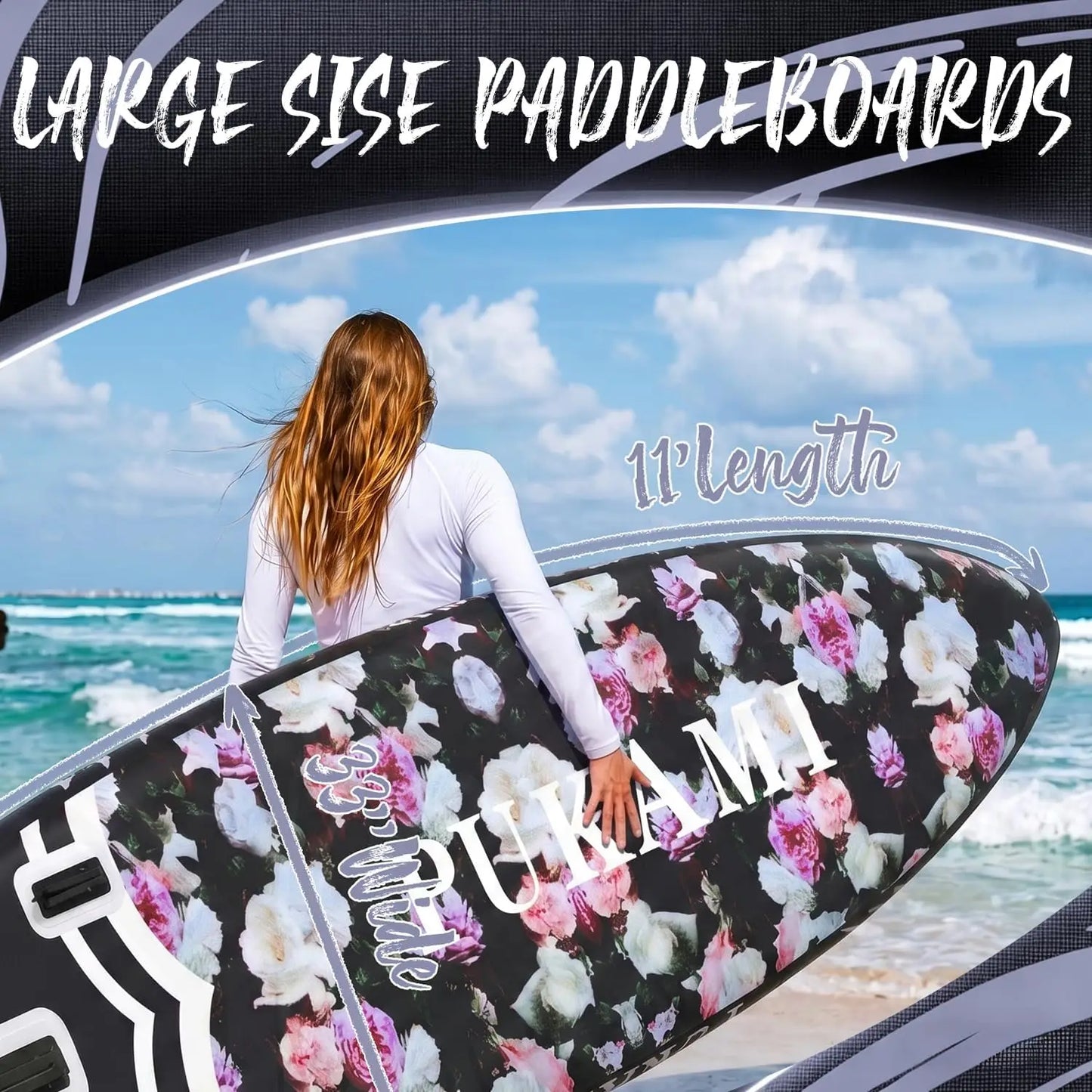 Extra Wide Inflatable Stand Up Paddle Board 11'1" x 33" for Adults, 450lbs Capacity, Includes Premium Accessories Kit, Backpack & Seat, Non-Slip Stable Deck – Blow Up Kayak for Yoga, Fishing & Surf