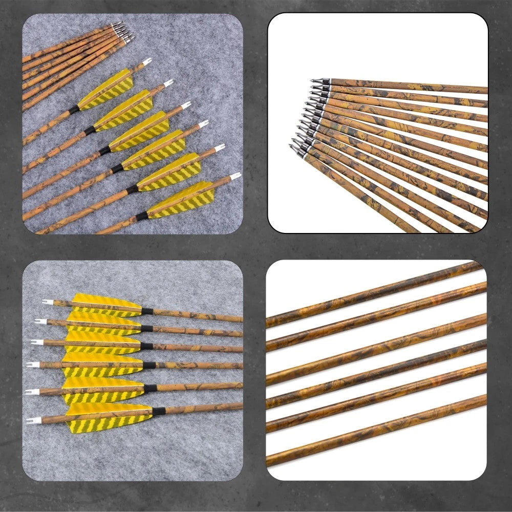 6/12pcs Archery Arrow Mixed Carbon Spine 500 Camo Color Arrow Shaft ID6.2mm 100 grain Arrowheads for Bow Hunting Shooting Target