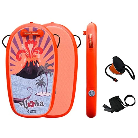 Inflatable Bodyboard - Beach Surf Board - Ultra Lightweight PVC Core Body Board for Beach and Pool, with Wrap Wrist Straps, Fol