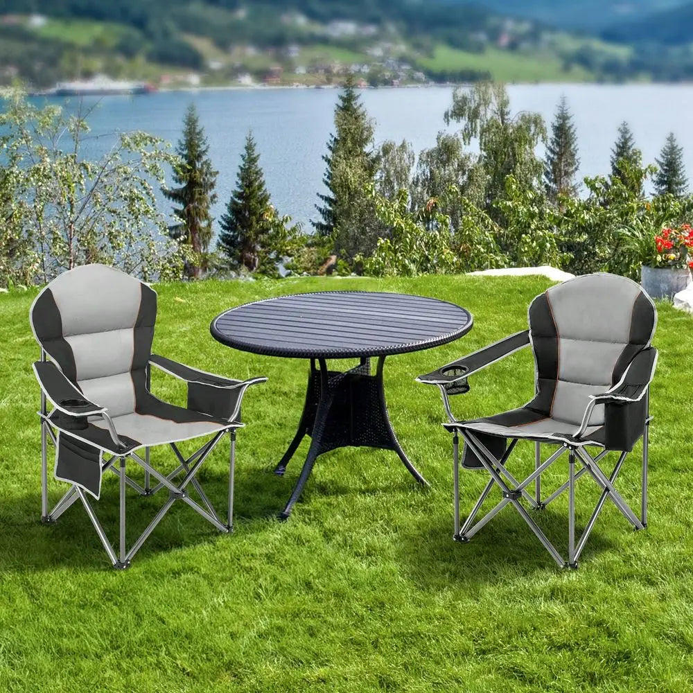 Heavy Duty Camping Chairs 450lbs Capacity Portable Folding Chair With Cup Holder And Cooler Bag,Sturdy Steel Frame Outdoor Chai