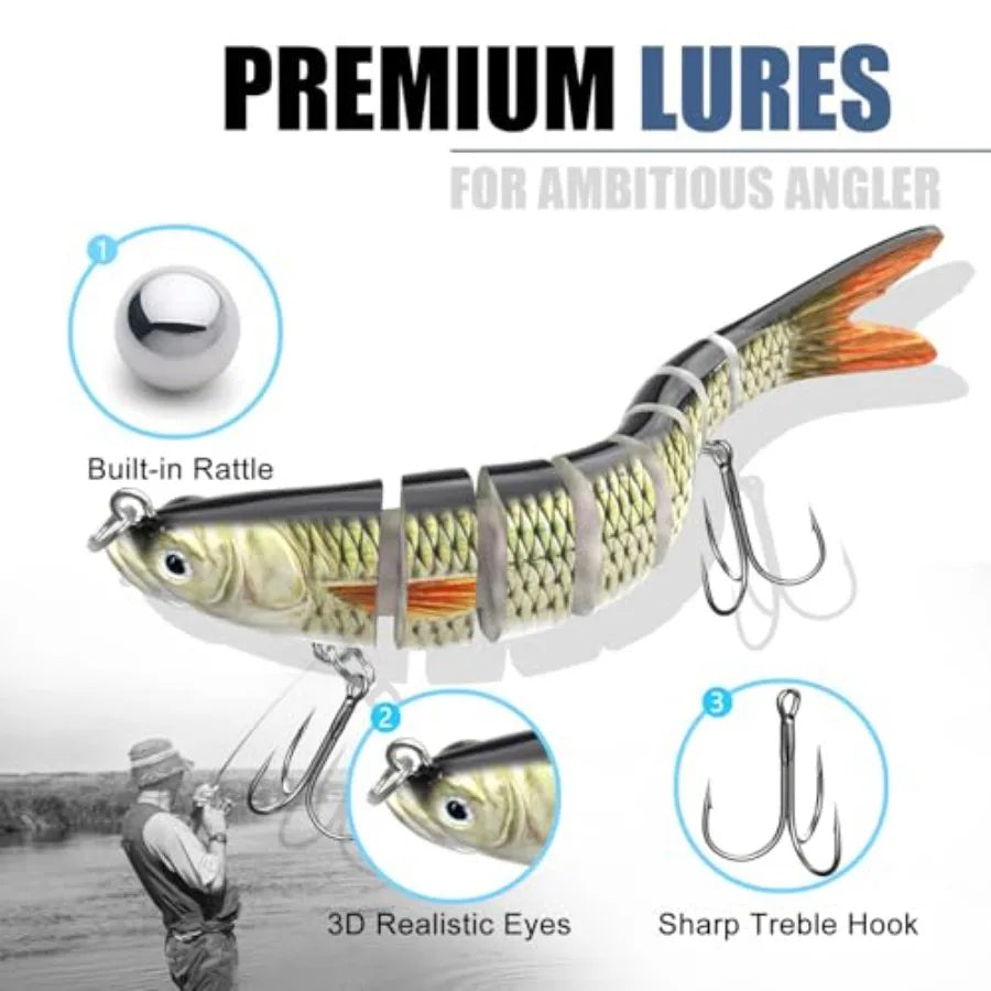 Fishing Lures for Freshwater and Saltwater, 6 Pcs Slow Sinking Most Lifelike Jointed Swimbait for Bass Trout Crappie Walleye Pi