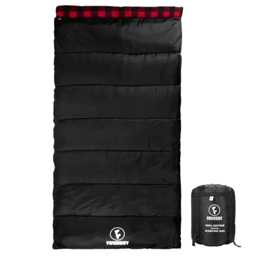 Flannel Sleeping Bag Cold Weather for Adults XL Camping Cotton Sleeping Bag 4 Season Big and Tall, Waterproof with Compression