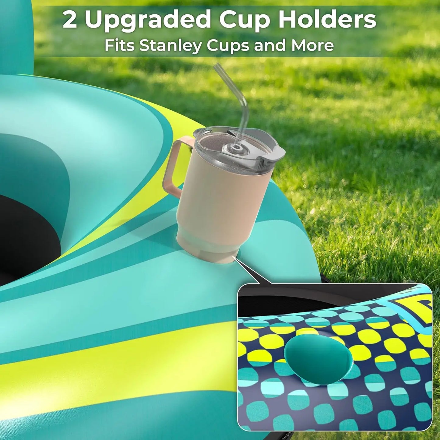 2-Pack 53" Heavy-Duty River Tubes for Adults, Inflatable Raft with Cup Holders, Backrest, Handles & Grab Rope, 360Lb Capacity