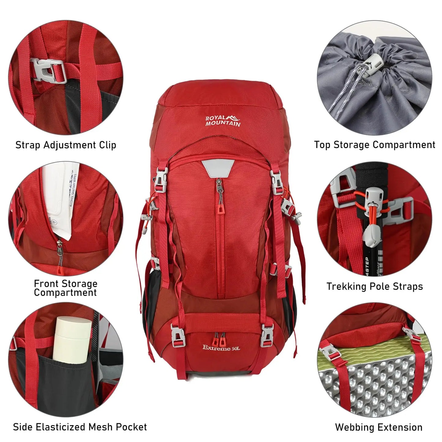 50L Hiking Camping Backpack Lightweight Waterproof Travel Outdoor Sport Climbing Bag With Rain Cover