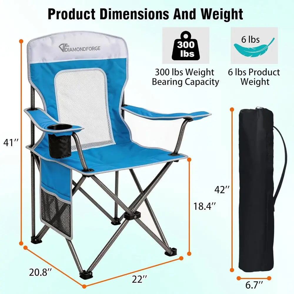 Camping Chairs, High Back Breathable Mesh Chair 300 LBS Capacity, Portable Outdoor Lawn Chairs with Cup Holder, Suitable for Pic