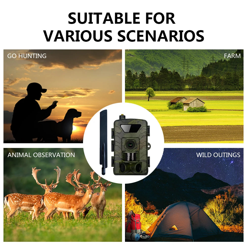 4G APP-Controlled 60MP 1296P Hunting Tracking Camera Wireless Wildlife Camera with 0.2S Night Vision Trigger Trail | Deer Camera Ideal Gift Americas version Bulit-in SIM Card Free 32G Card