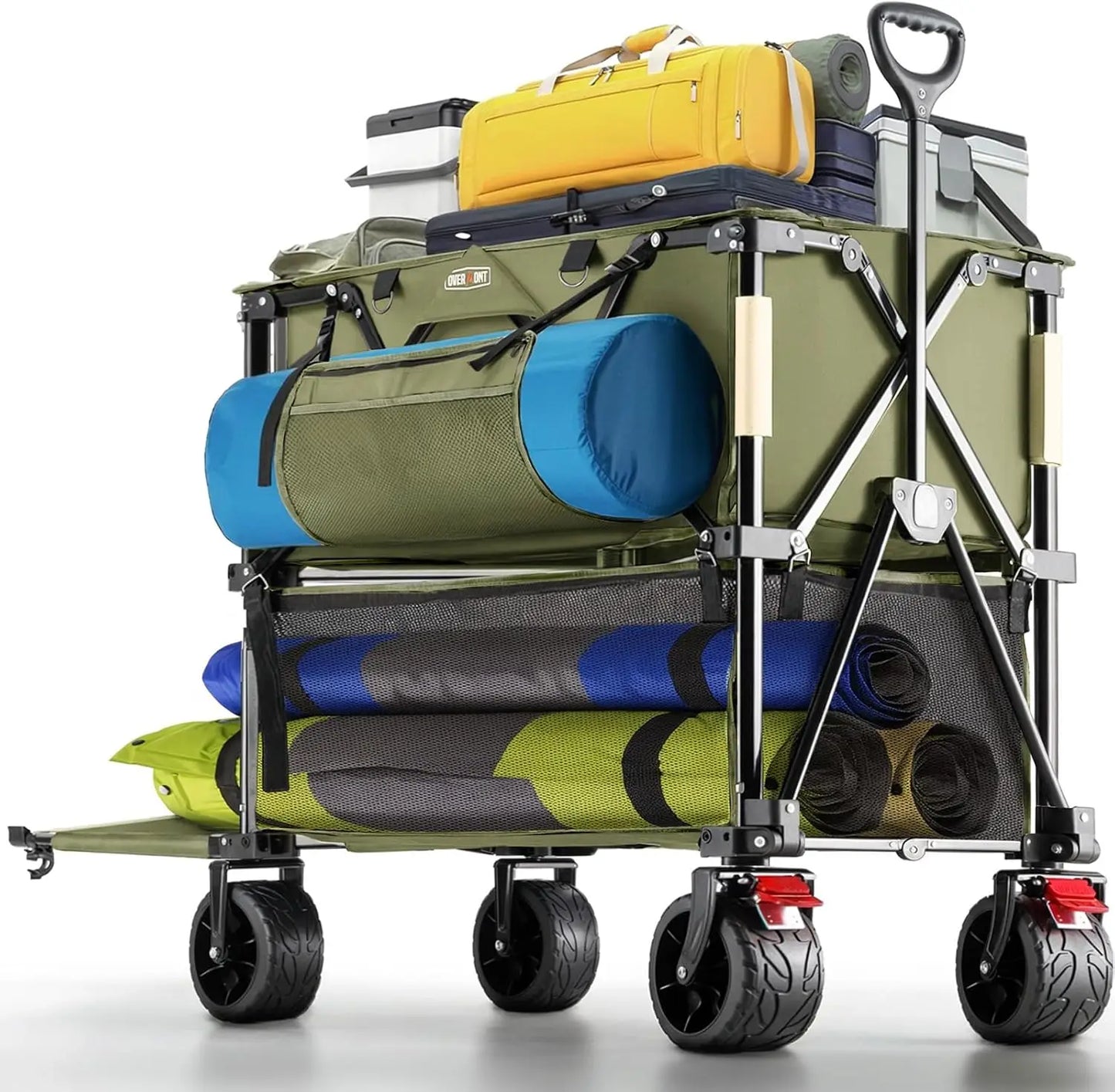 Overmont 400L Expandable Double Deck Wagon - Extra Large Folding Utility Cart with 47 Extendable Handle - All-Terrain Large Whee