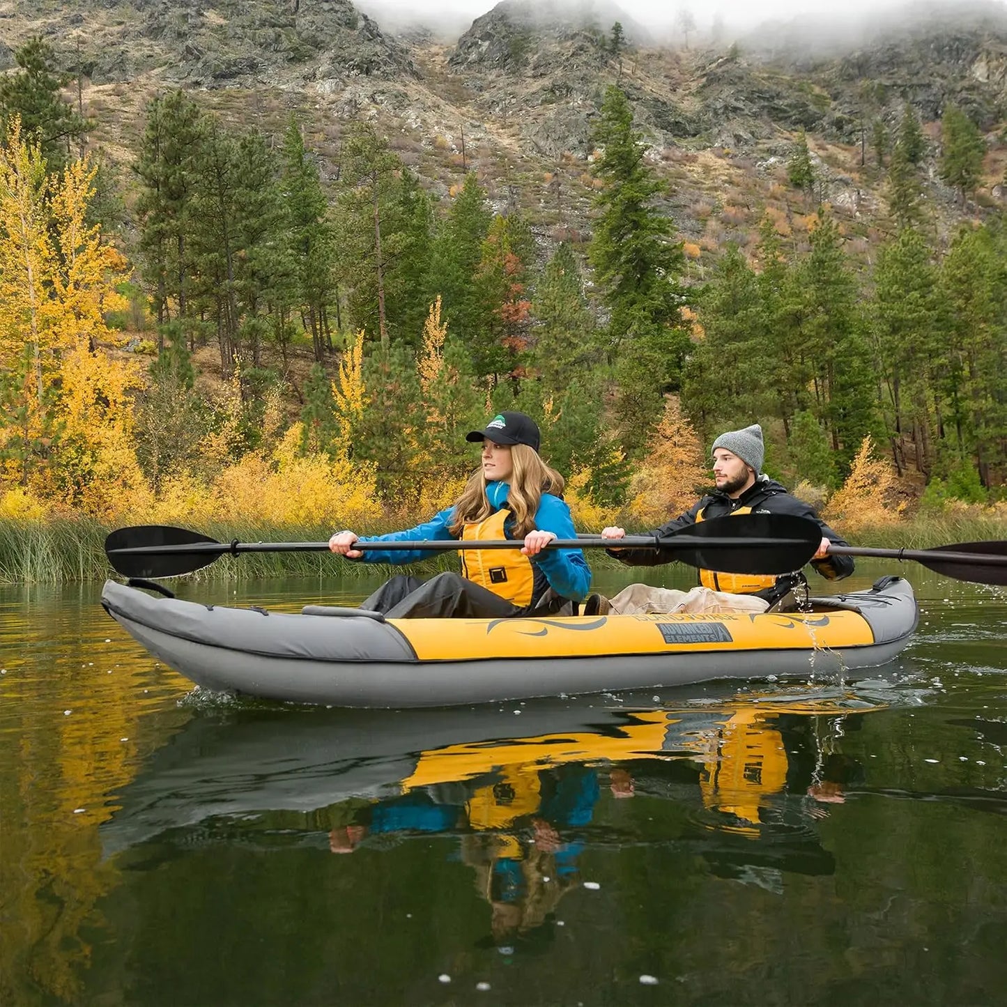 Advanced Elements - Island Voyage 2 Inflatable Kayak - Recreational Convertible Kayak - for 1 or 2 Person - 11 ft - Yellow