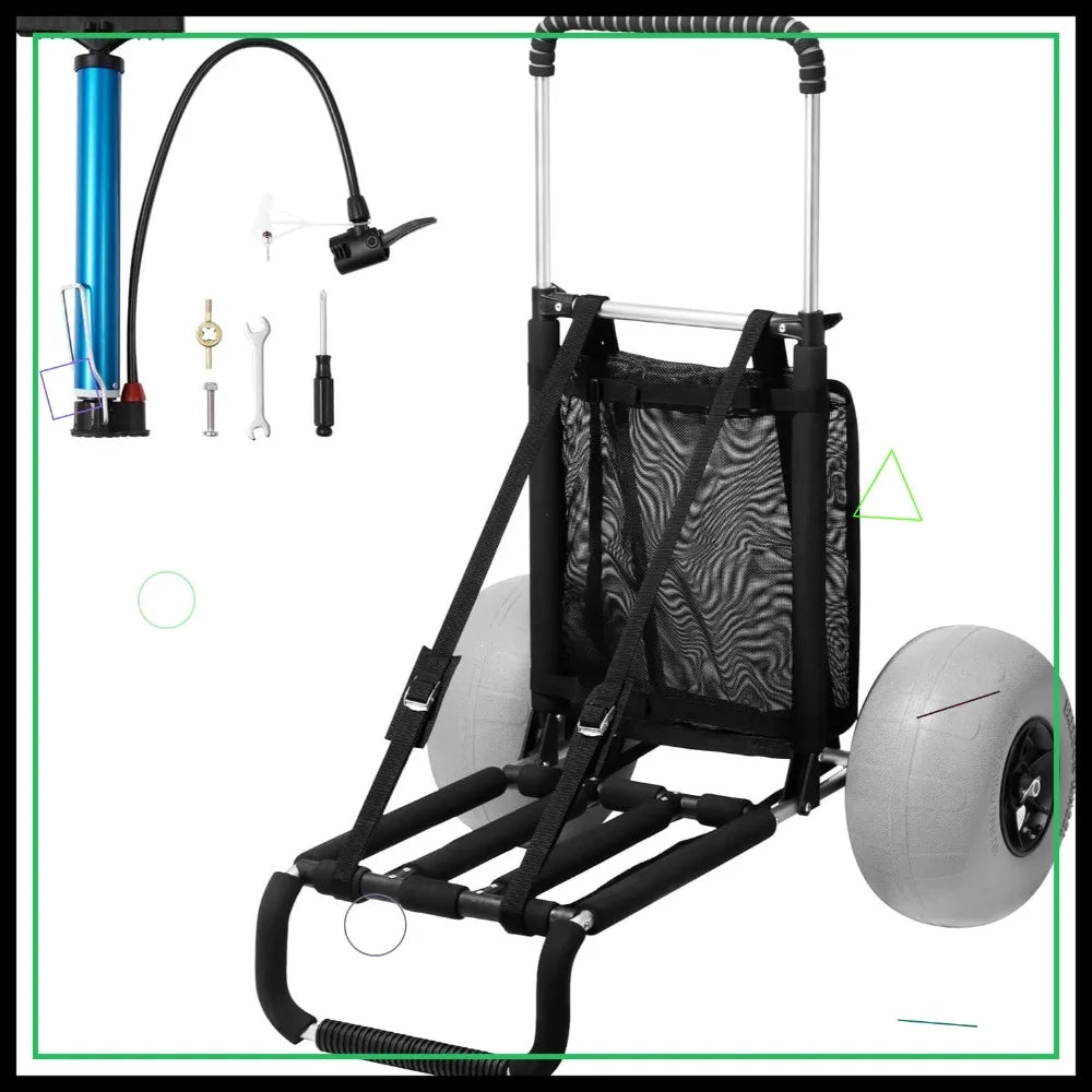 Heavy Duty Folding Beach Cart with Big Balloon Wheels, Adjustable Height, 165LBS Capacity for Sand and Outdoor Use