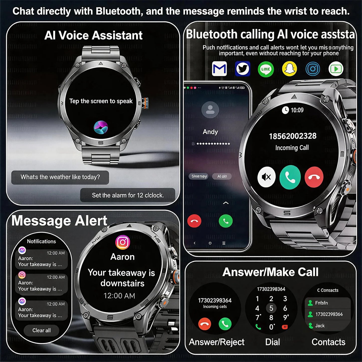Military Grade Built‑in Map GPS Smart Watch 10ATM Waterproof 1000mAh 1.75" AMOLED Compass Altimeter BT Call Health Smart Watch