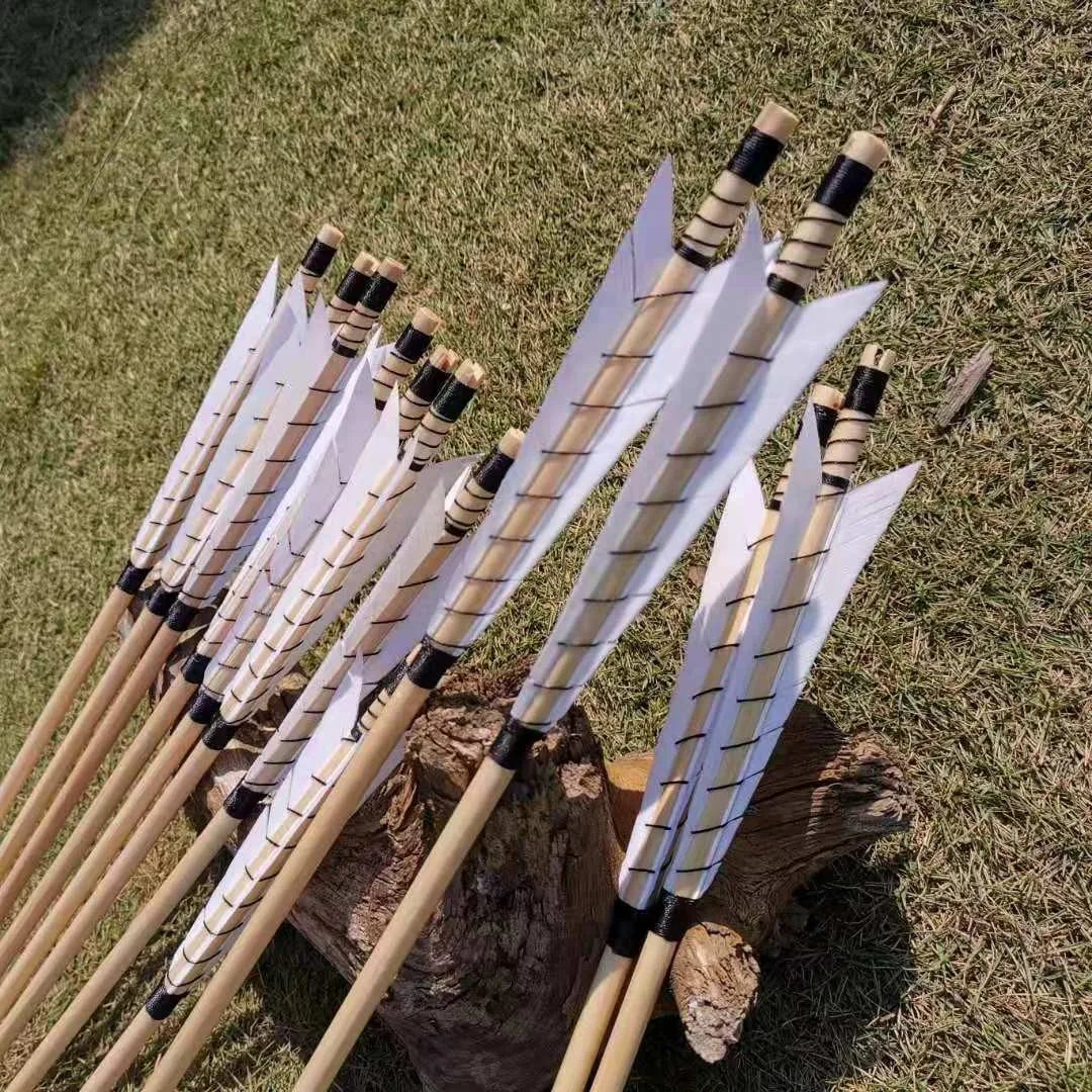 Wooden Arrows 12Pcs, 8mm Shaft with 5" Turkey Feathers, Traditional Arrows for Longbow & Recurve Bow, Ideal for Hunting, Shooting & Target Practice Accessories