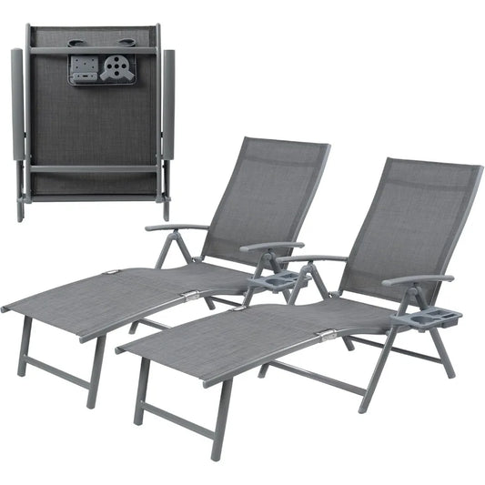 Cozy Aluminum Reclining Lounge Chair - Perfect for Beach, Yard, Pool, Deck, and Patio - Outdoor Chaise Lounge with Drink Holder