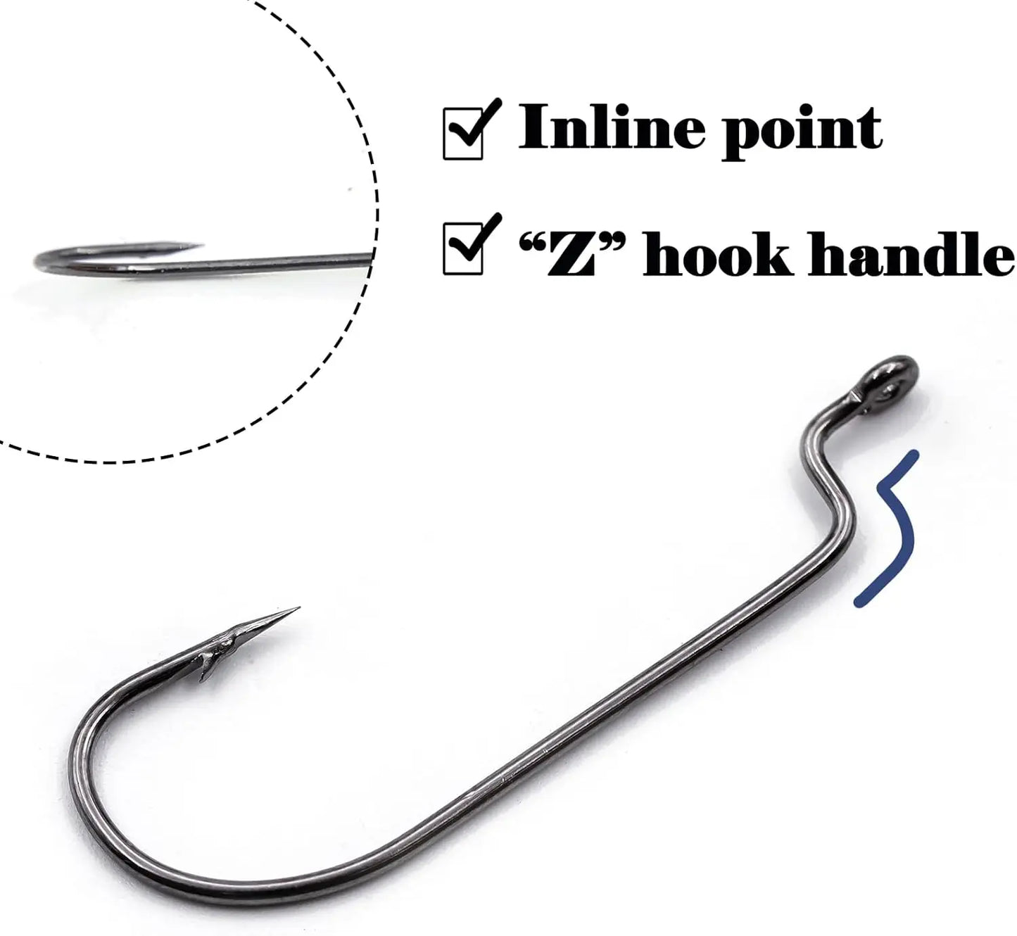 EWG Worm Hooks for Bass Fishing, 50/100pcs Weedless Texas Carolina Rig, Sharp & Strong for Soft Plastics