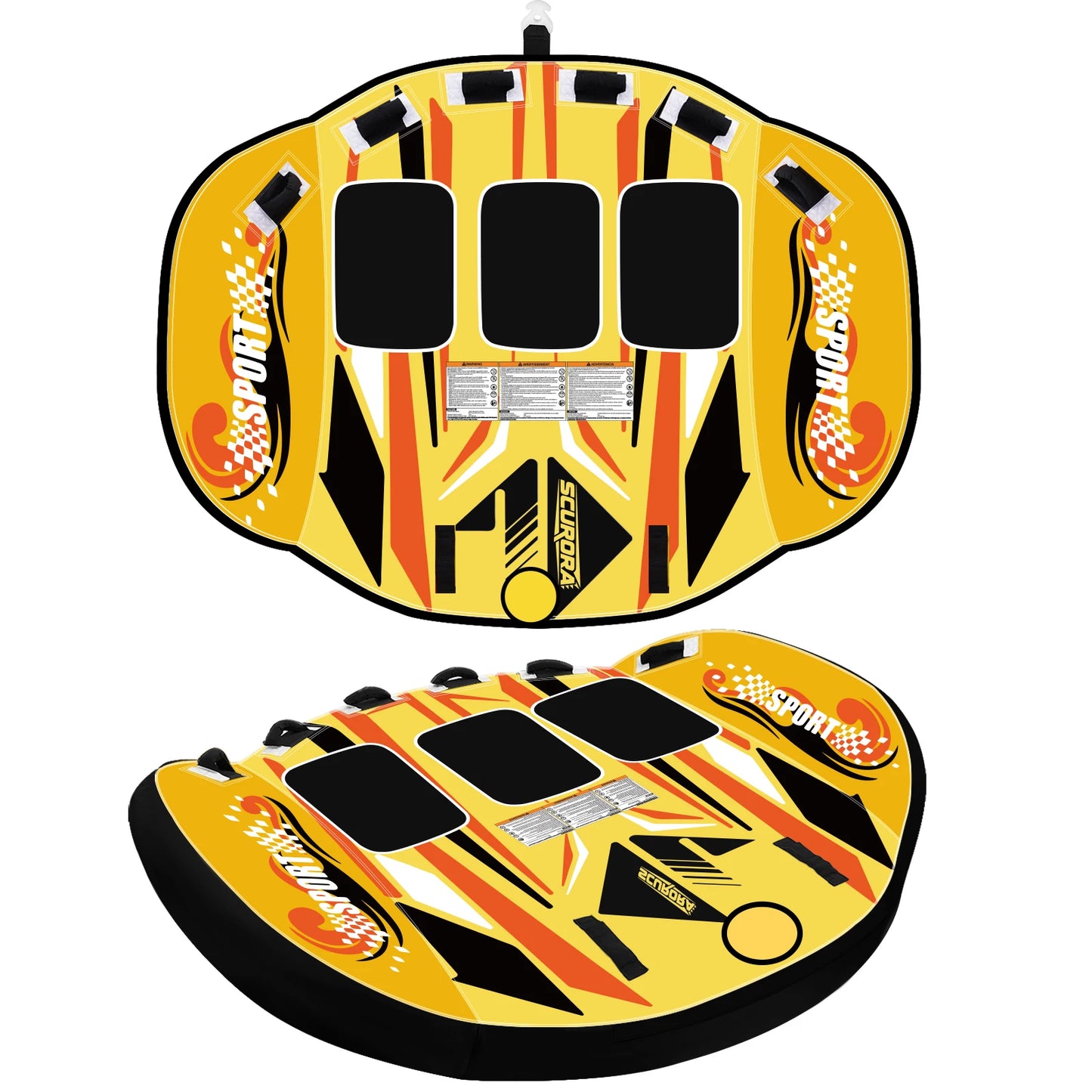 3 Person Towable Tube for Boating, Heavy Duty 840D Nylon Cover Pull Tube with Tow Points, Inflatable Water Tube for Lake River Water Sports Fun