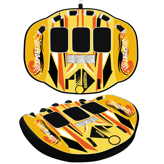 3 Person Towable Tube for Boating, Heavy Duty 840D Nylon Cover Pull Tube with Tow Points, Inflatable Water Tube for Lake River Water Sports Fun