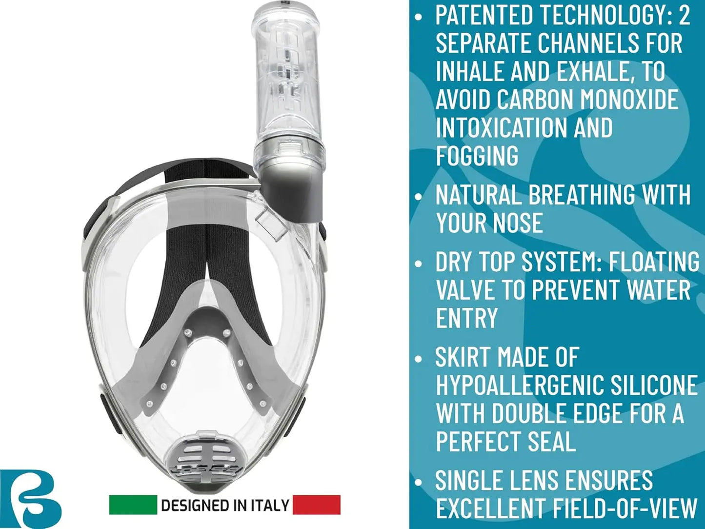Full Face Snorkeling Mask for Adults - Wide Clear View with Anti-Fog System, Easy Breathing Design