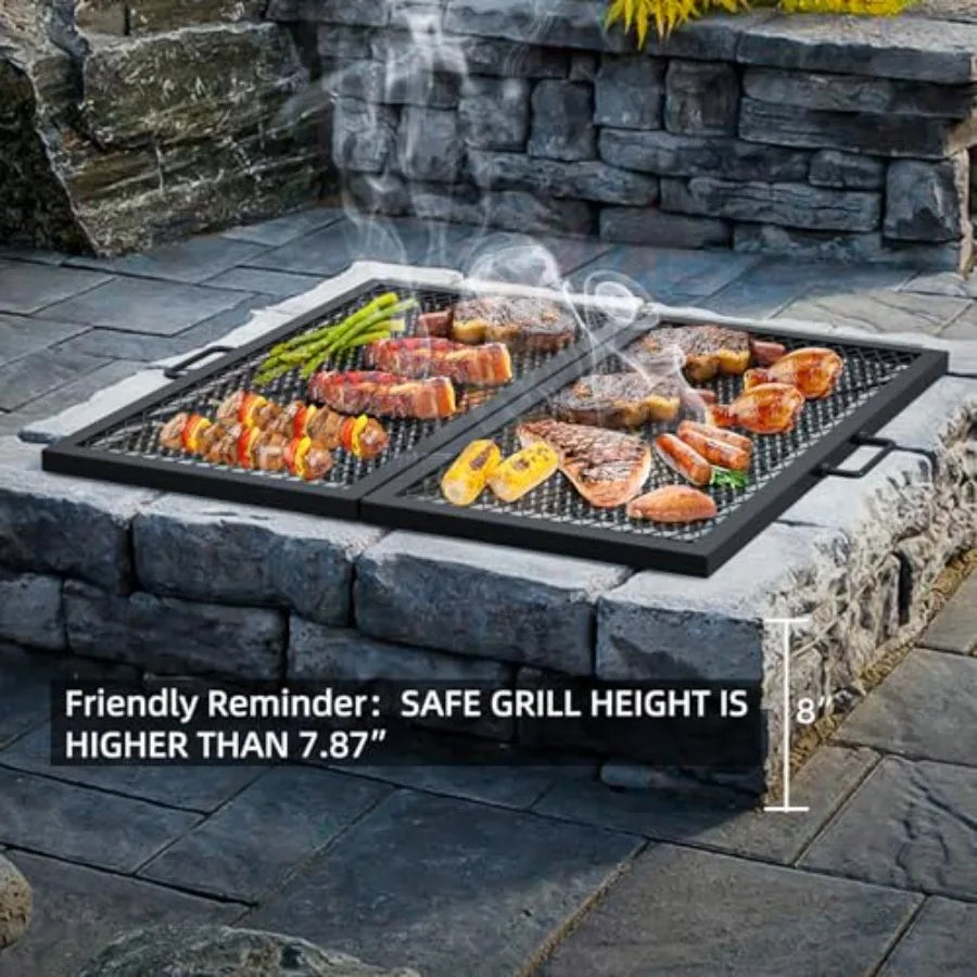 Foldable X-Marks Fire Pit Cooking Grate Outdoor Square Campfire Grill with Handles 30 inch Portable Camping Cookware for Outsid