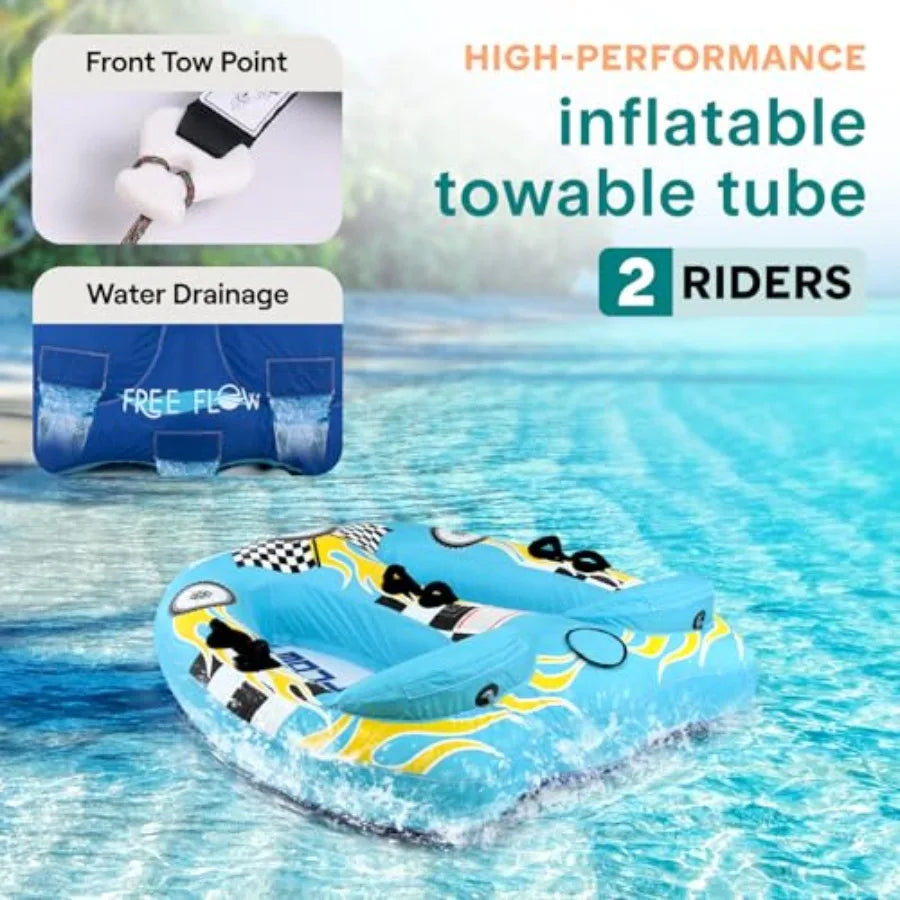 Inflatable Towable Tube for Boating 2-4 Person 4500 lbs Pulling Capacity Deck Seats and Backrest Premium Nylon Cover Grab Handl