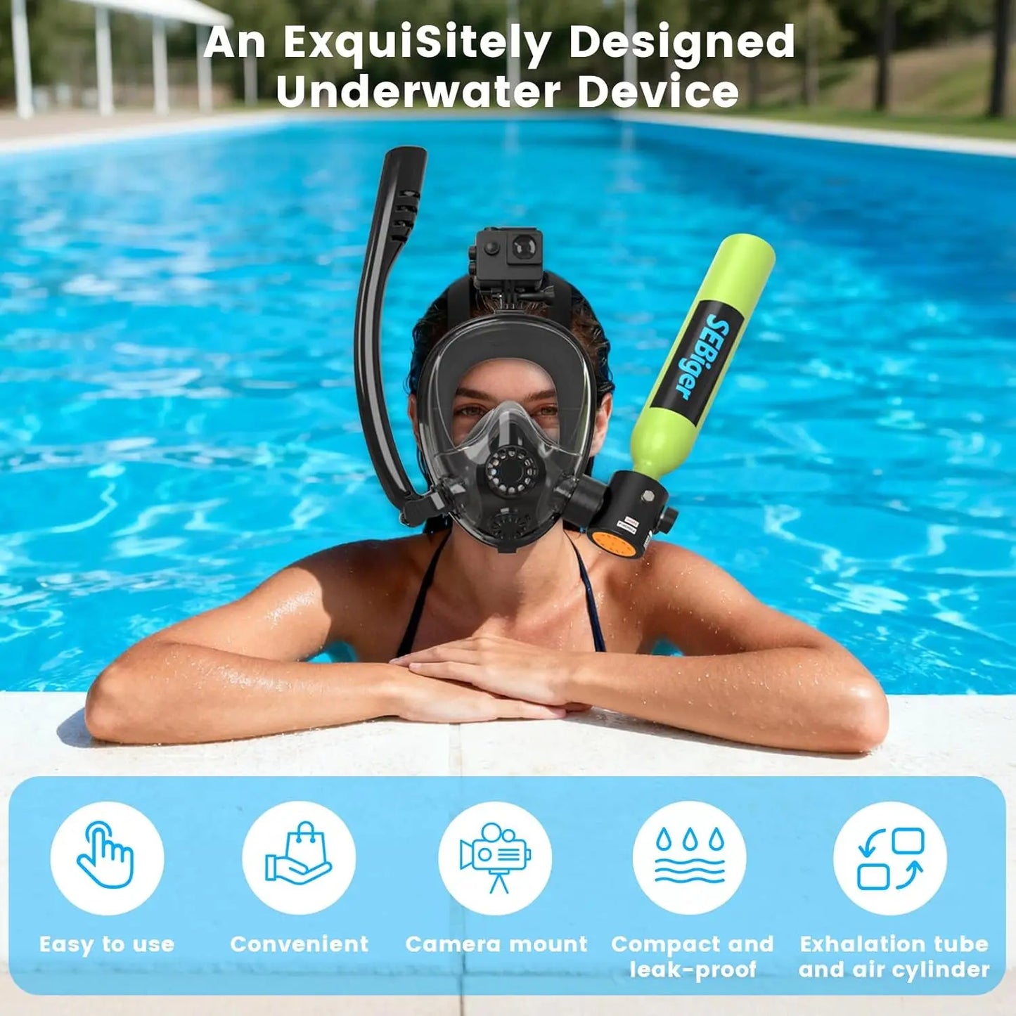 Mini Scuba Tank 0.5L with Full-Face Snorkel Mask, DOT-Certified for Underwater Breathing Support - Ideal Snorkeling Set