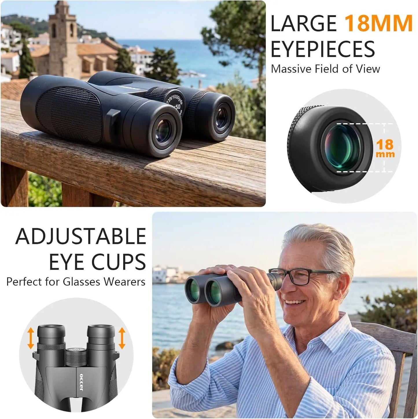 12x50 Binoculars for Adults High Powered - HD Binoculars for Bird Watching, Hunting, Travel - Easy Focus Binoculars with Large Eyepiece