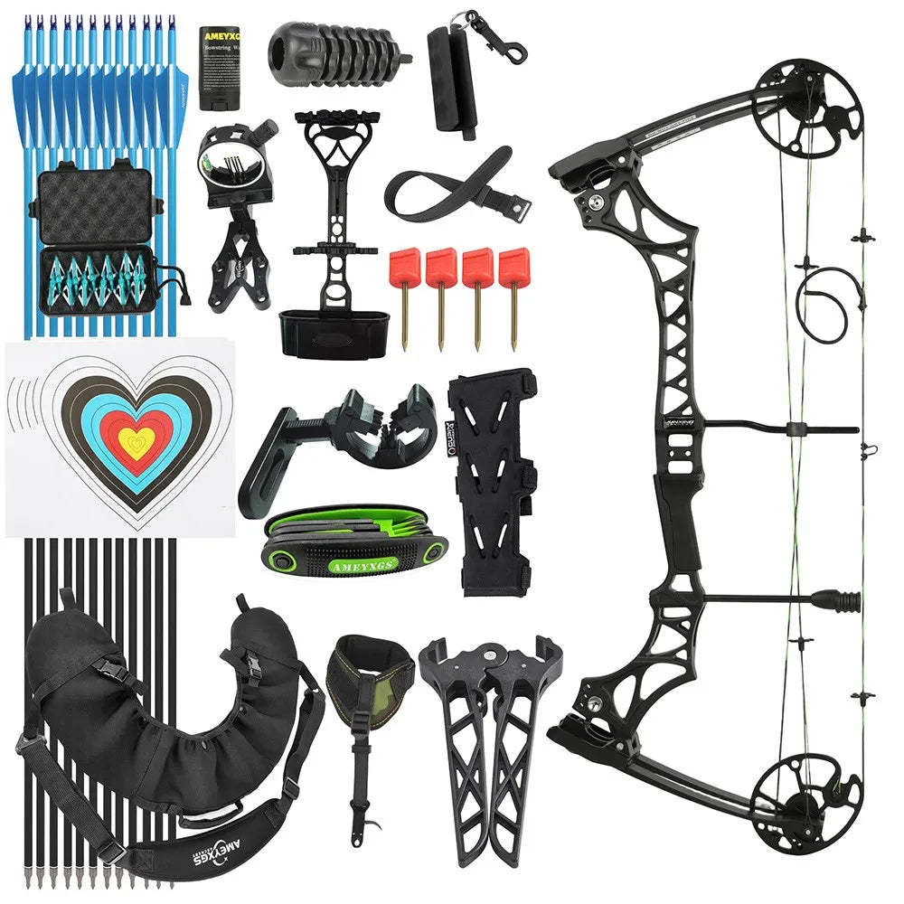 Adjustable Compound Bow 30-70lbs M129 320fps 80% Let-off Magnesium Alloy Riser for Adults Beginners Hunting Target Practice