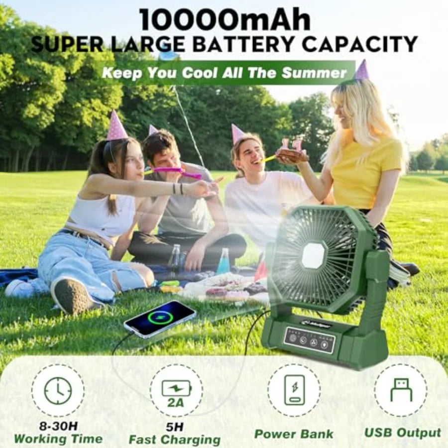 Portable Fan, Camping Fan with LED Lantern and Remote, 4 Speed and 4 Timing Rechargeable Fan for Tent Travel Camping Picnic Bea