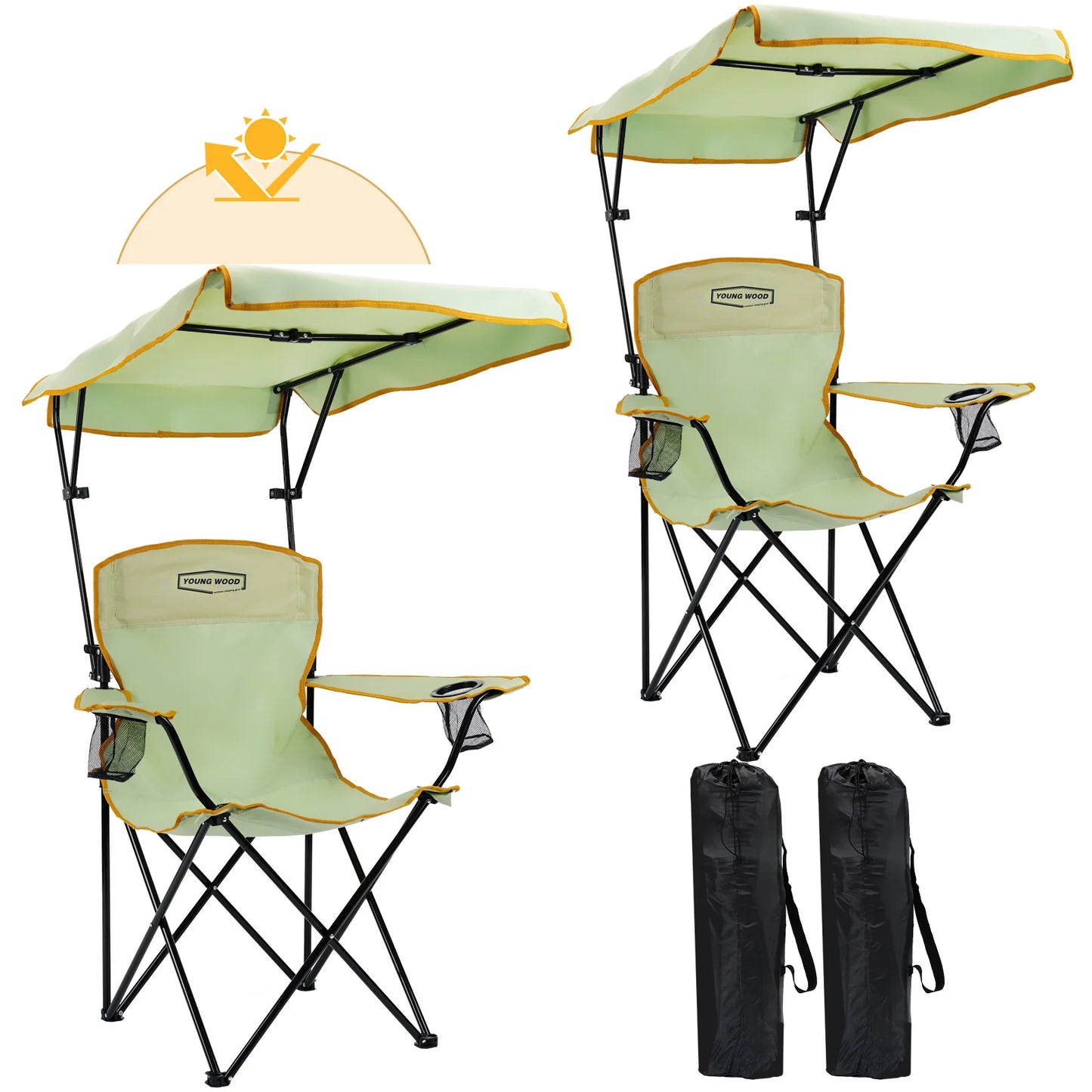 2-piece set of foldable camping chairs with sunshade, Double cup holder outdoor lawn chair, Heavy-duty portable folding chair