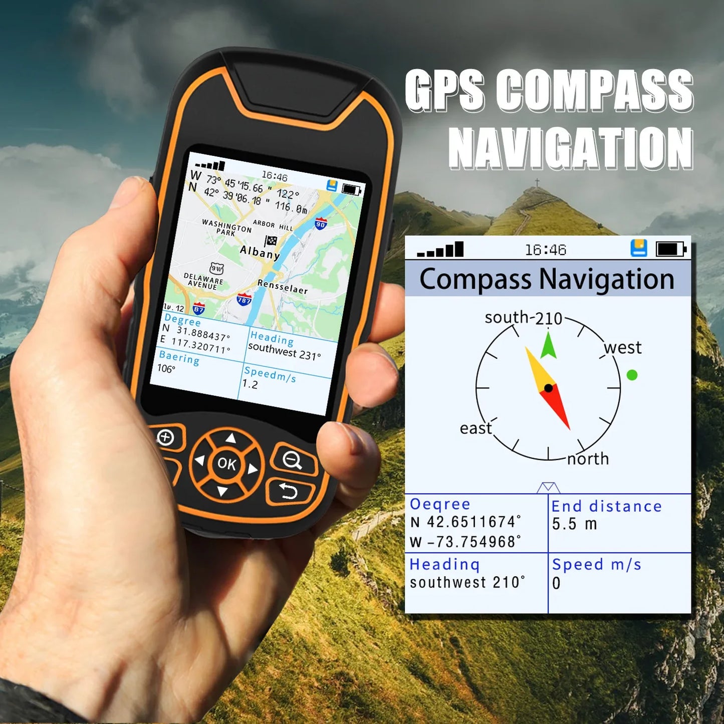 High precision navigation A8 IP67 Handheld gps with color screen & Large capacity lithium battery for camping&hike