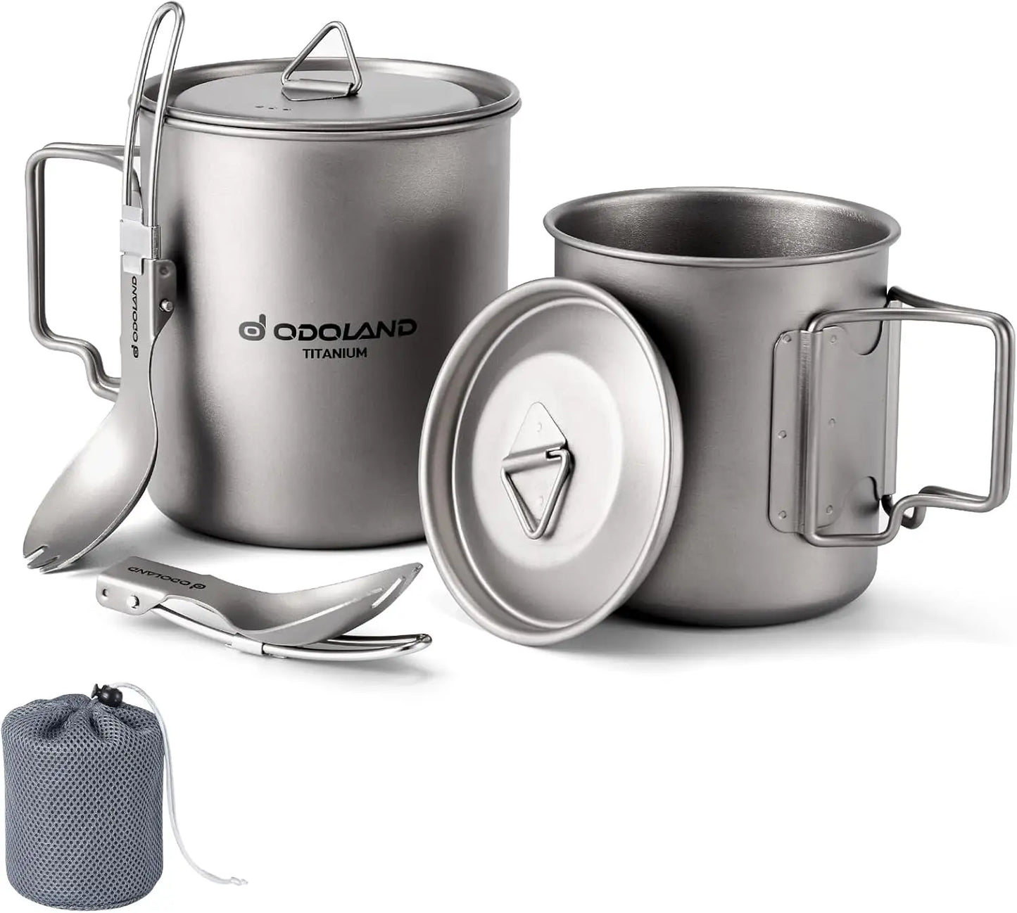 Titanium Camping Cookware 420ML & 750ML Pot with Lid and Spork, Lightweight Backpacking Cook Set for Hiking Travel Picnic