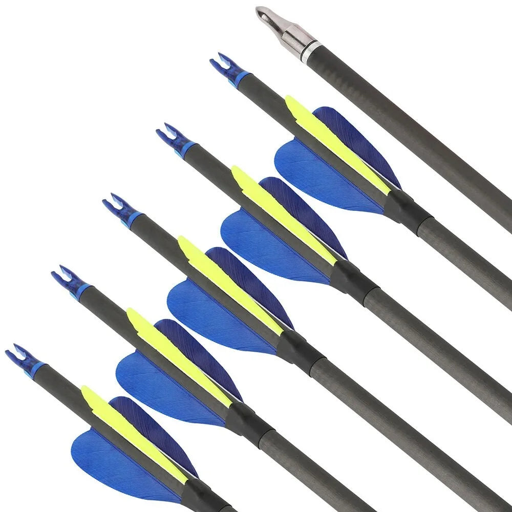 Pure Carbon Arrows 32 Inch Spine 500/600 ID6.2mm with 2 Inch Feathers for Compound Recurve Bow Hunting Shooting Accessories