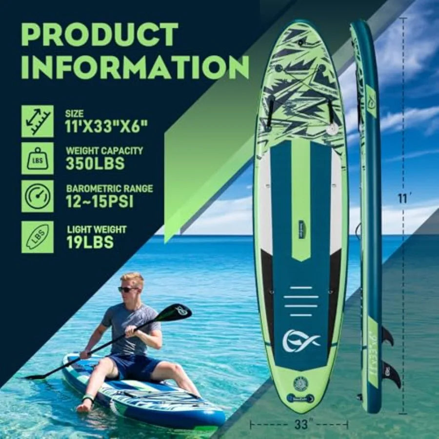 InnoExpo 11' Inflatable Stand Up Paddle Boards with Premium Accessories Wide Stable SUP Paddle Board Design Non-Slip Comfort De
