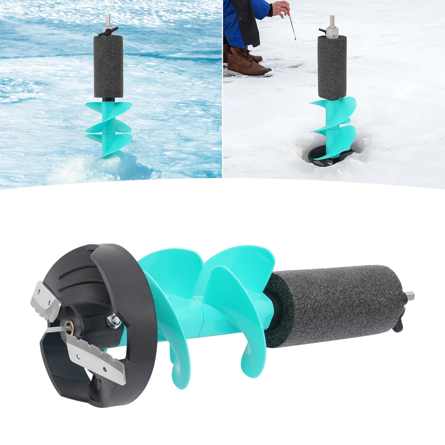 6 Inch Floating Ice Drill Auger Nylon Ice Fishing Auger with Stainless Steel Blades PE Protective Cover Fit Electric Drill for Ice Fishing Camping