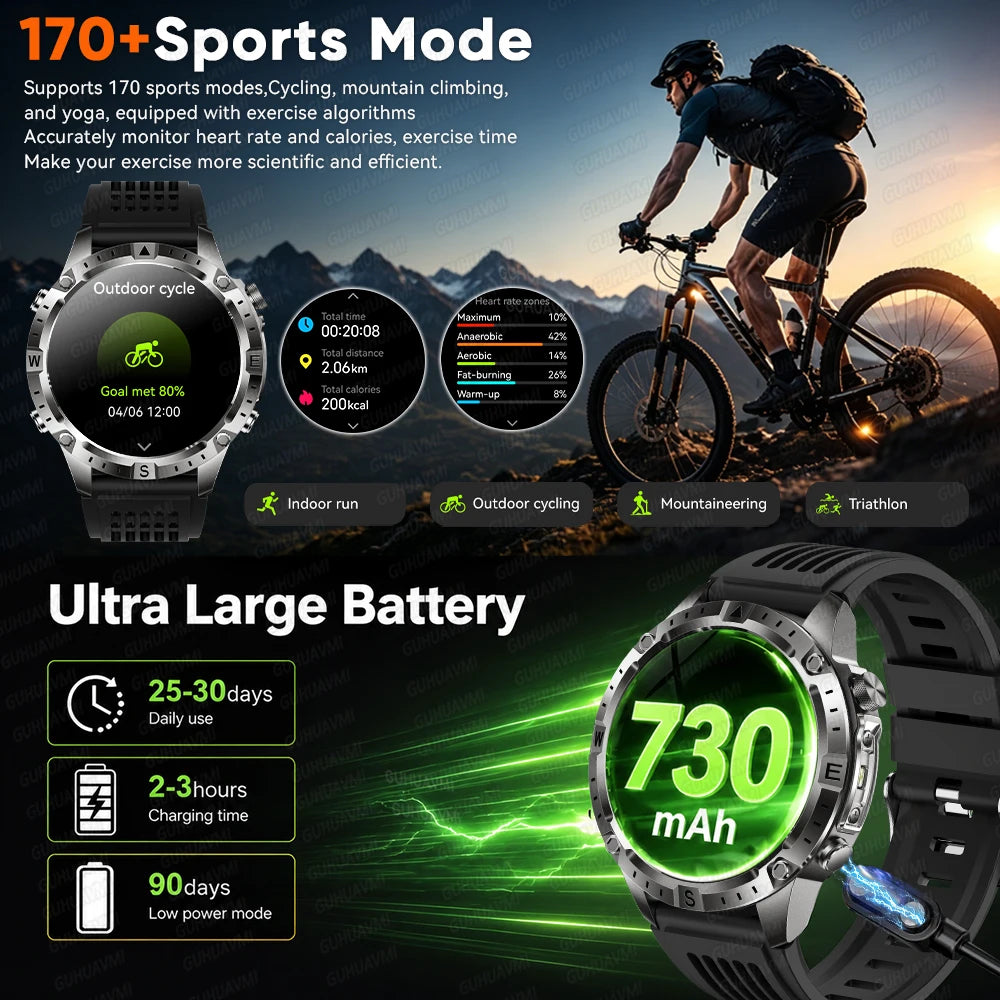 2026 NEW Outdoors Offline Map GPS Smart Watch L1+L2 Dual Band GPS Compass Cycling Run Swim Heart Rate 10ATM Military Smartwatchs