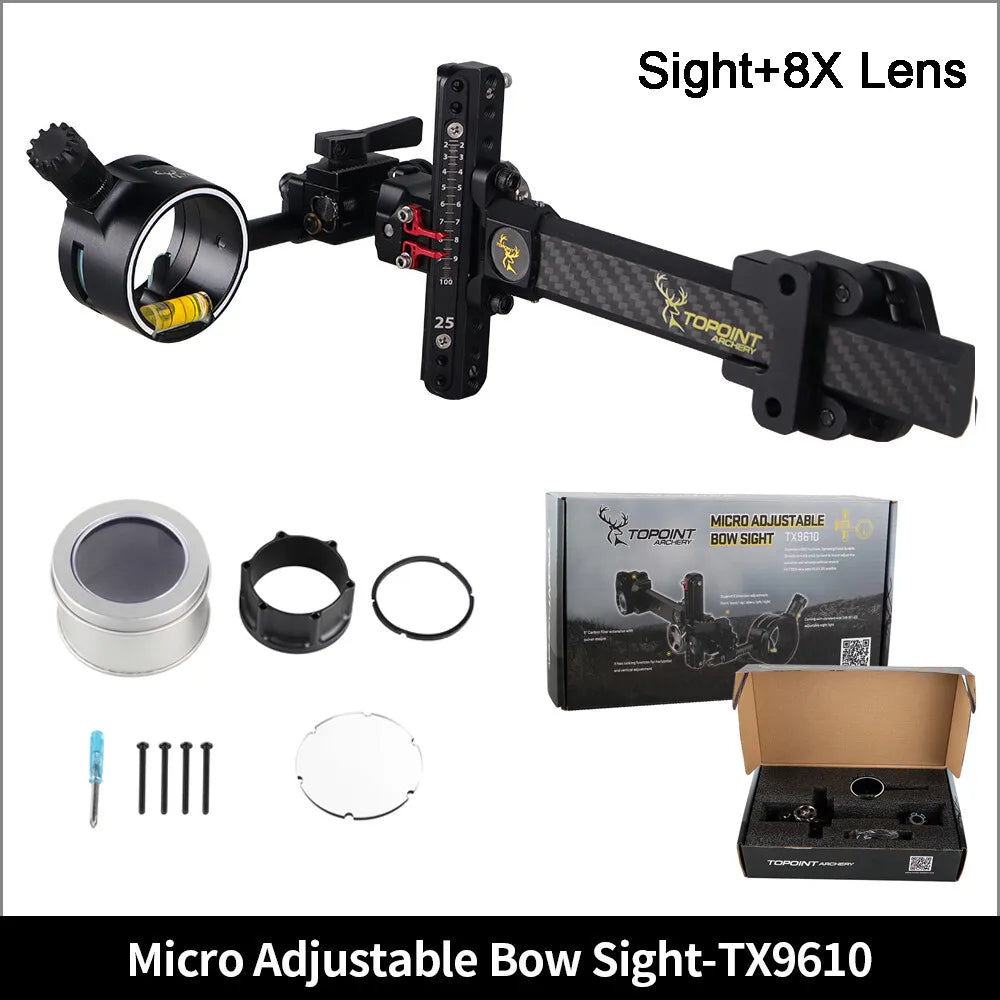 Archery Compound Bow Single Pin Sight Carbon Rod Design Optional 4/6/8X Lens High Precision Aiming Sight For Target Hunting Shooting Accessories