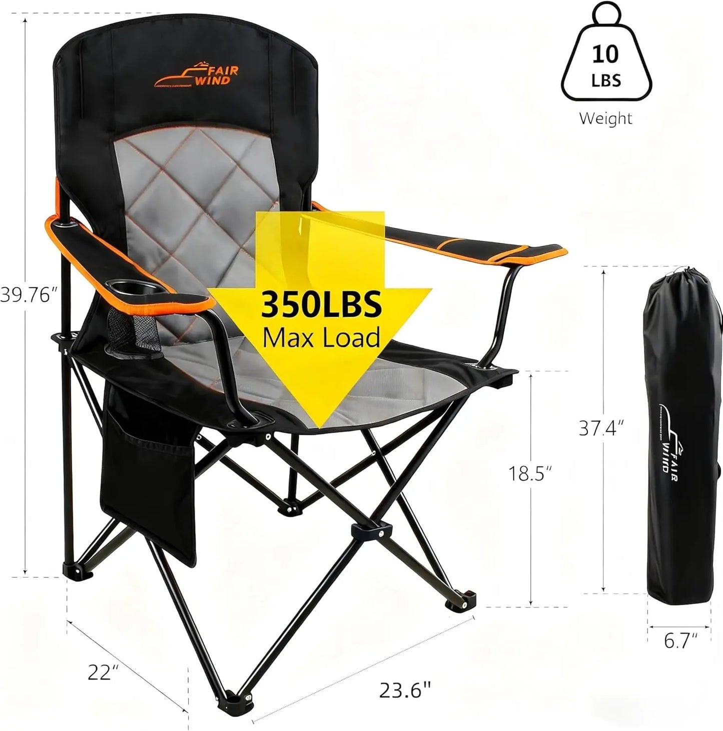 2 Pack Oversized Heavy Duty Camping Chair with Cup Holder, Lumbar Support, Folds Portable for Outdoor Use