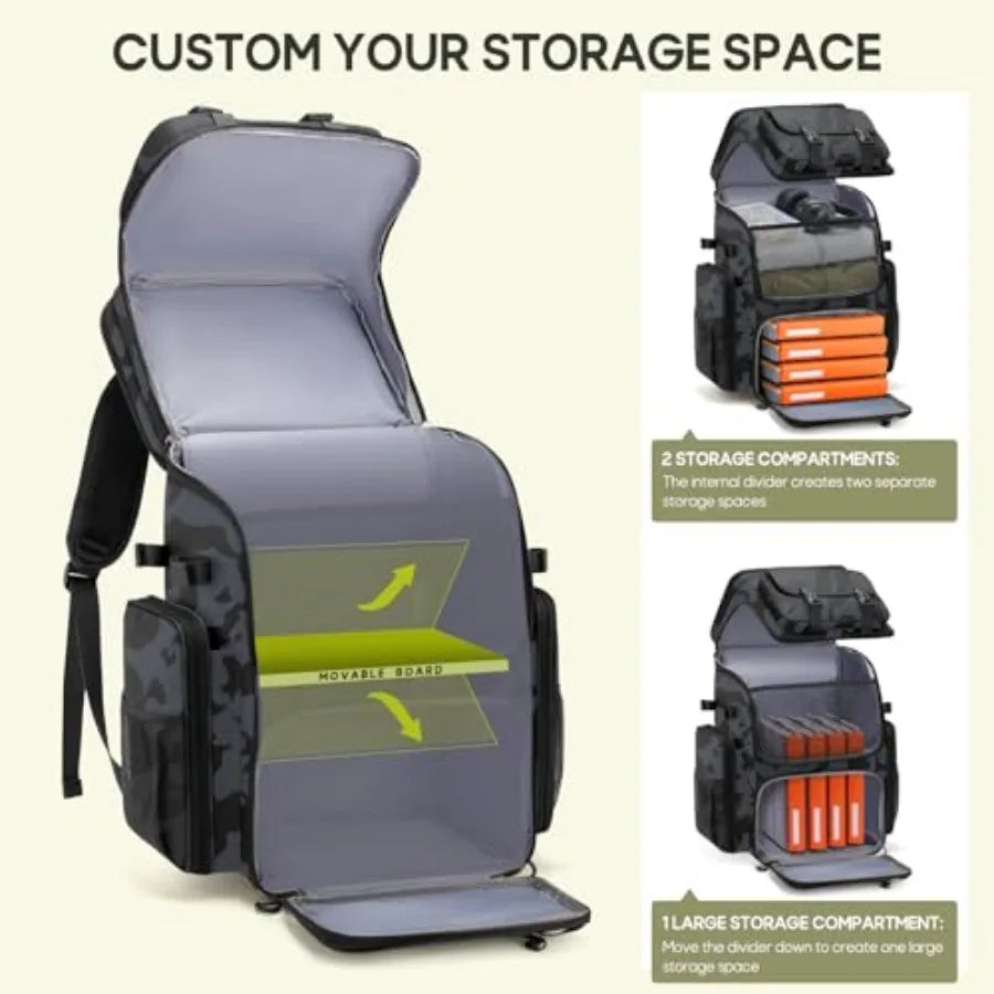 Fishing Backpack, 45L Large Fishing Bag with 4 Rod Holders and Insulated Cooler Professional Fishing Tackle Backpack with Rain