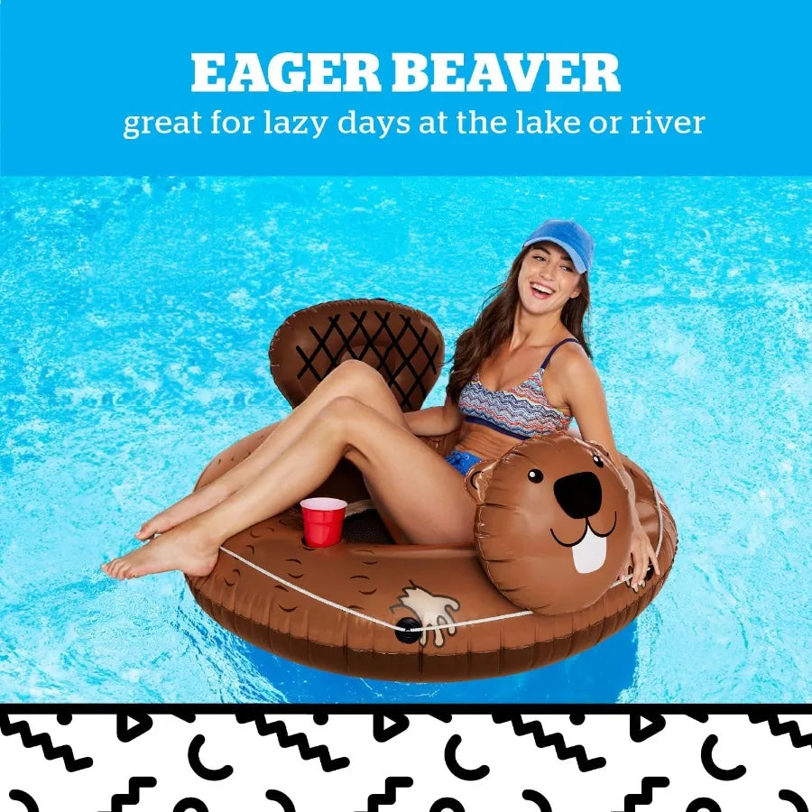 . Heavy Duty River Tube Inflatable Raft for Floating River Float with Drink Holder Grab n' Latch Rope and Comfy Mesh Seat - Bea