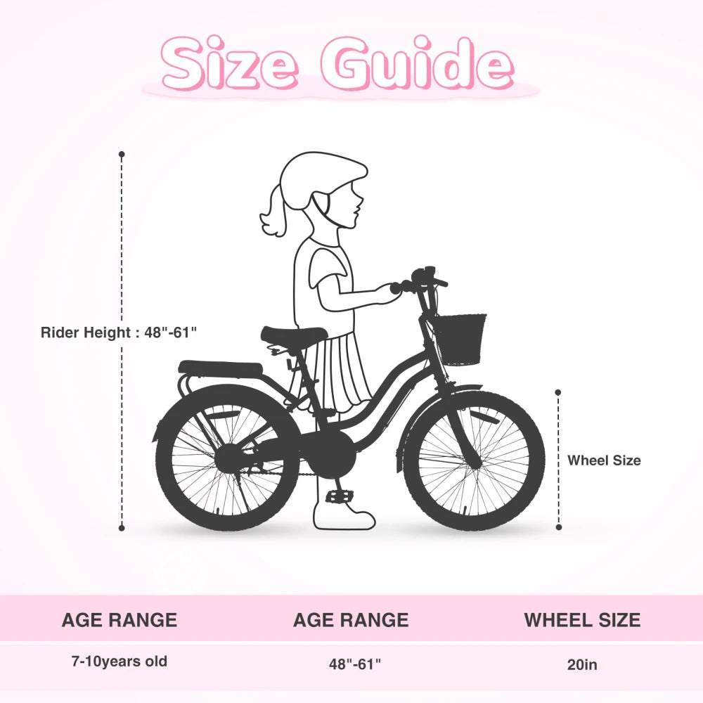 Multiple Colors,Girls Bike with Basket for 7-10 Years Old Kids,20 inch  wheel ,No Training Wheels Included