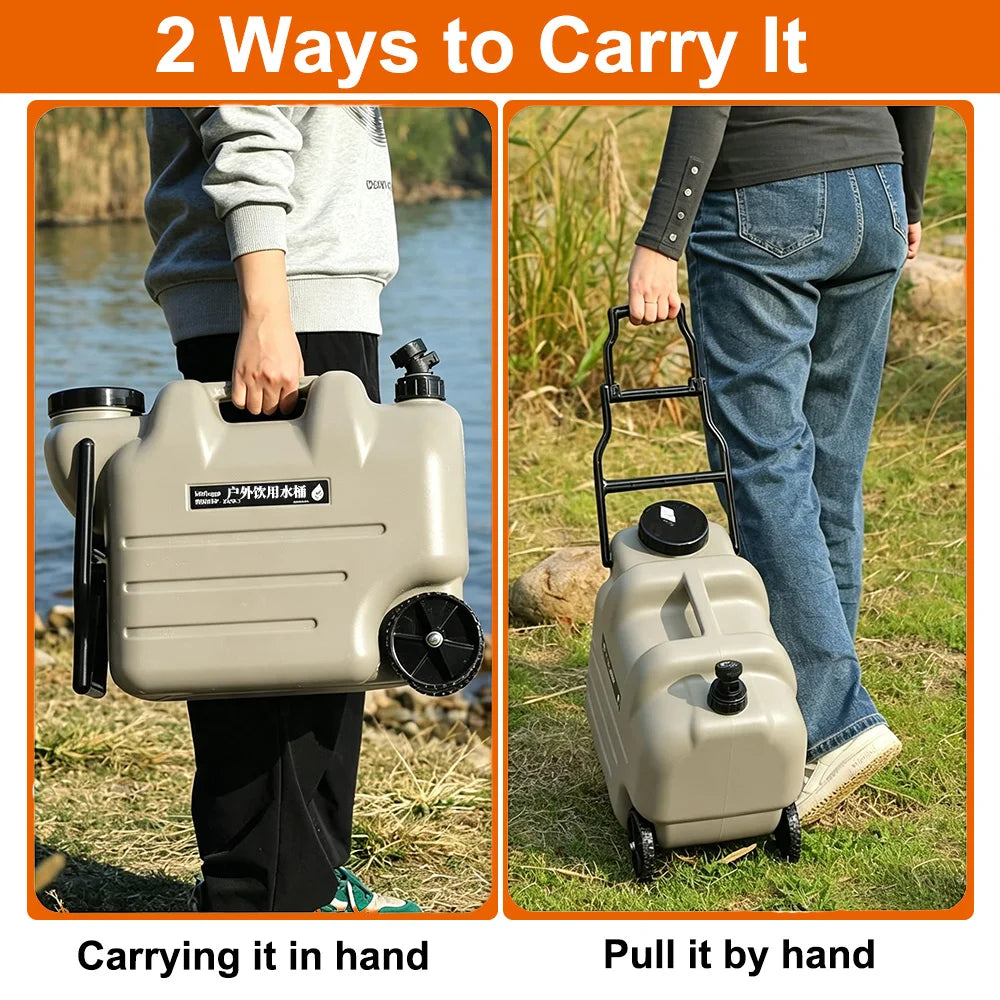 7.4 Gallon Water Container with Tap and Wheels – Large Water Storage Container, Portable PE Water Carrier with Handle & Faucet, Water Tank Barrel for Camping, Hiking, Fishing, Self-Driving Travel