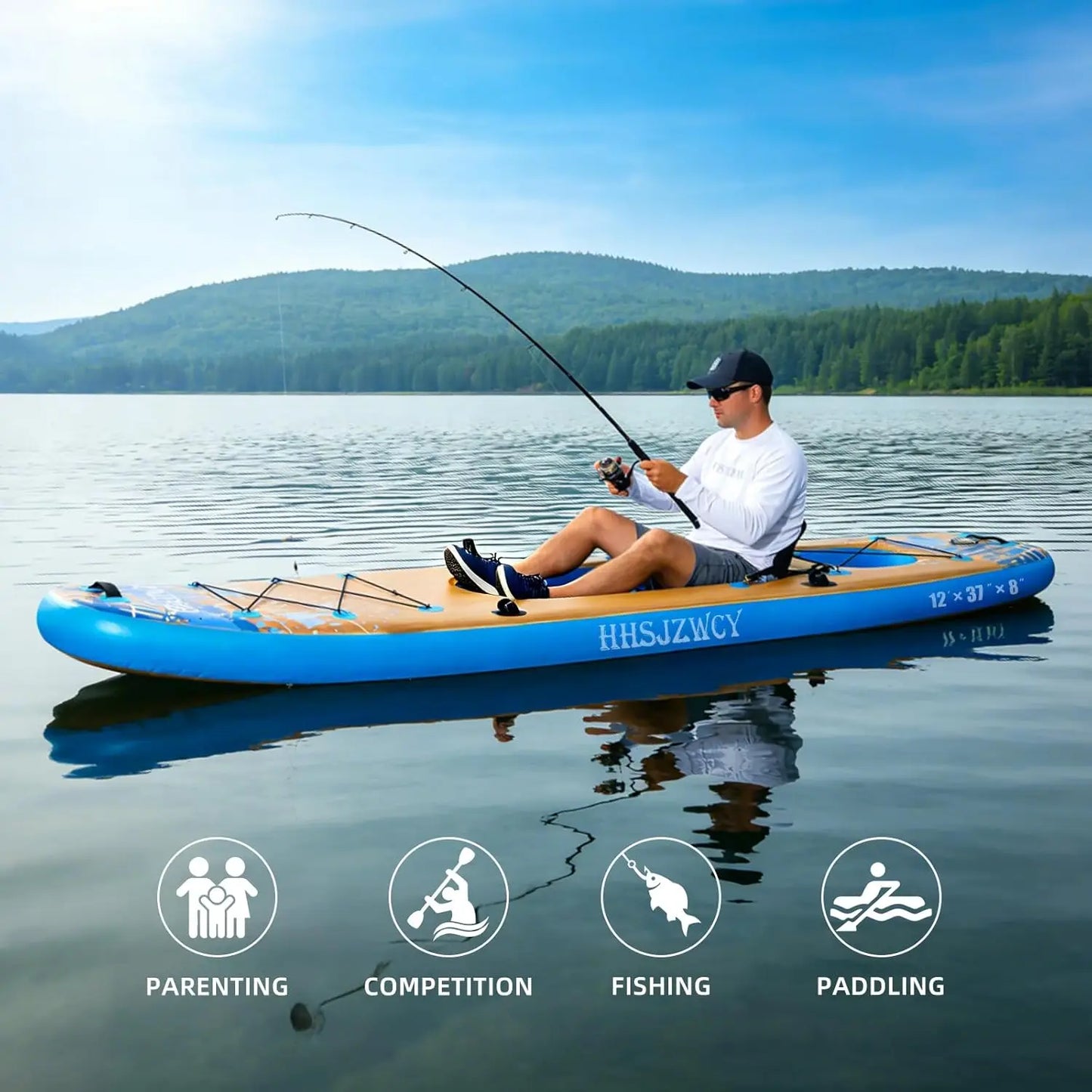 12ft Inflatable Kayak Set with Detachable Seat, Aluminum Oar, Backpack, and Hand Pump - SUP-Kayak Combo Boat for Adults and Youth, Ideal for Fishing and Touring