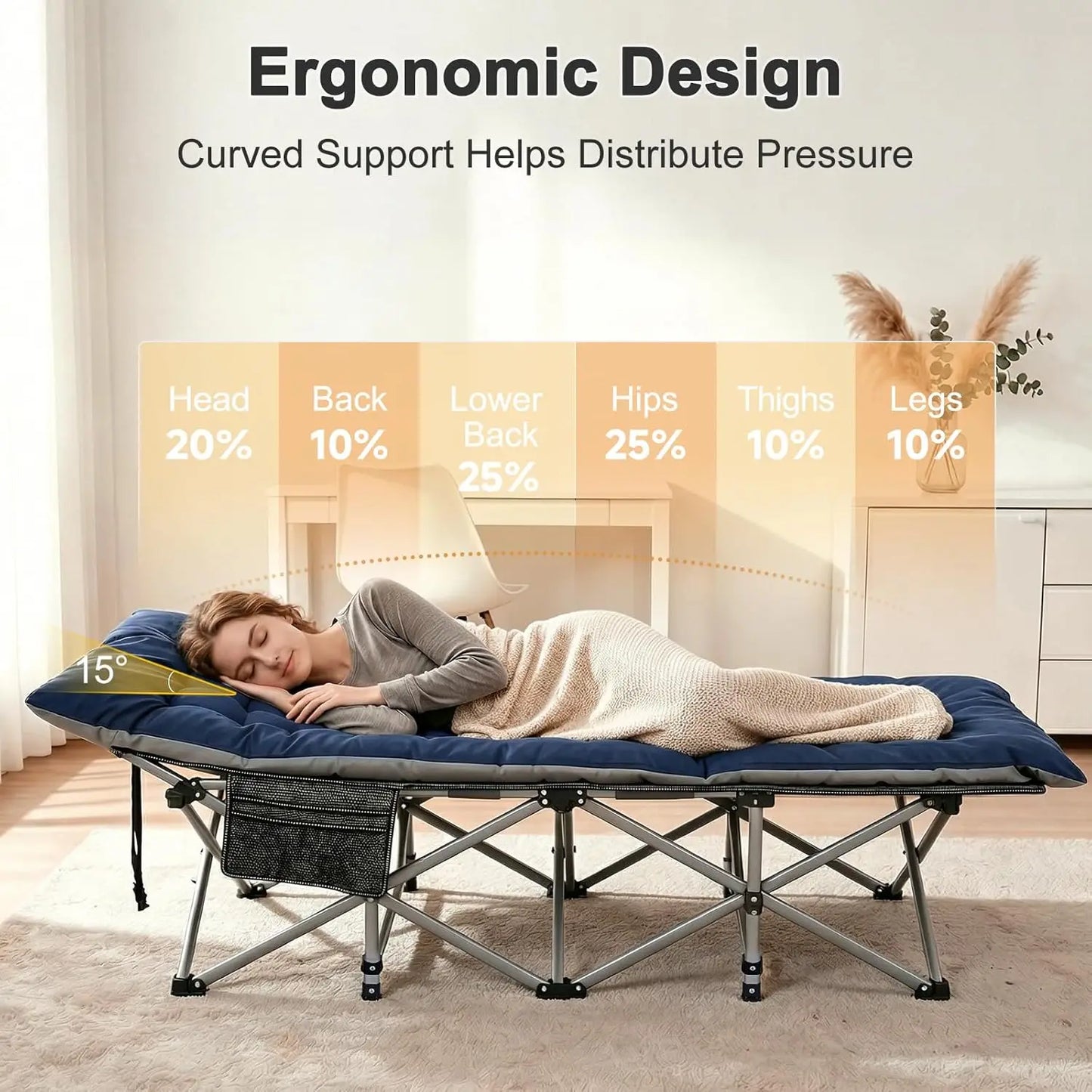 Extra Wide 28" Camping Cot for Adults, Heavy Duty 1200D Oxford Folding Bed with Mat & Carry Bag