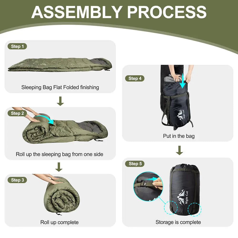 Night Cat Camping Sleeping Bag for Adults 3 Seasons Portable Lightweight Backpacking Hiking Traveling Indoor Outdoor Temperature 41–59 °F 2.6x6.3ft Switch to a Quilt or Blanket
