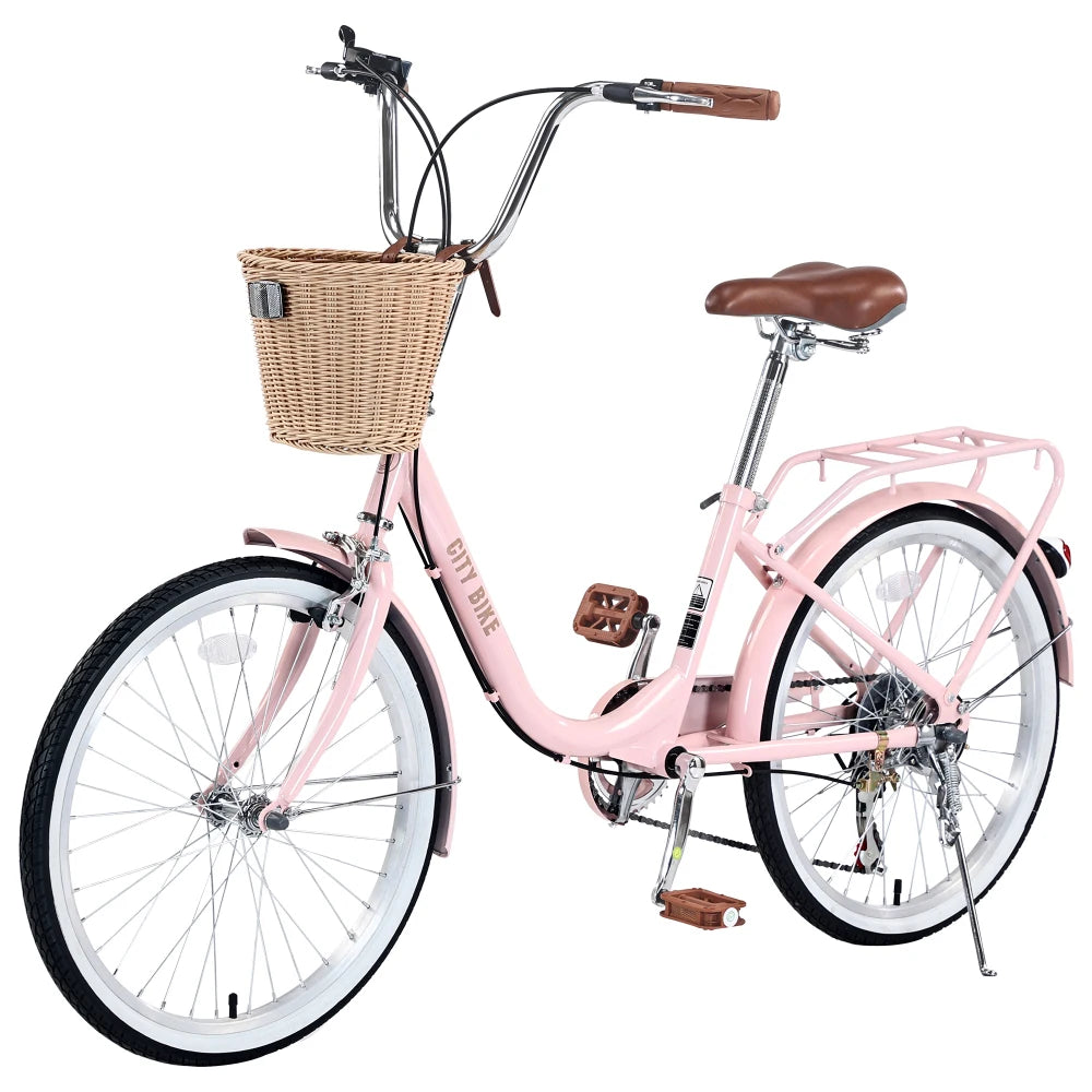 7 Speed City  Bike With  Basket , Steel Frame,Multiple Colors 22 Inch Girls Bicycle